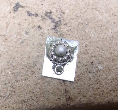 Judy Larson's Bali Style Earrings - , Contemporary Wire Jewelry, Stamping, Stamps, Butane Torch, Soldering, Solder, Drilling, Drill, Press the flat back of a ball from Step 7 onto the earring pad
